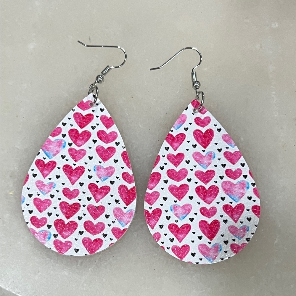 Pink Heart Teardrop Earrings